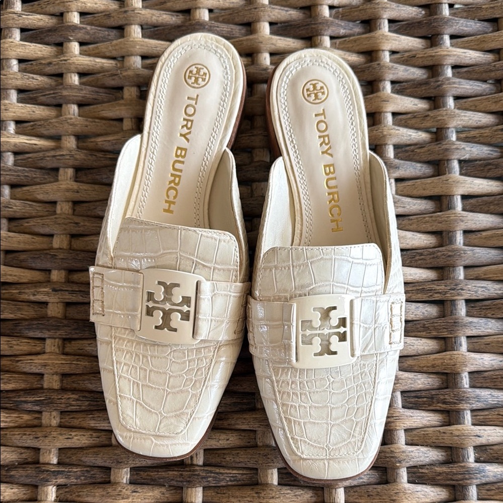 Tory Burch Cream Croc-Embossed Logo Mule 8